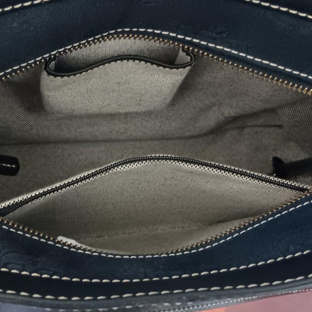 Dooney & Bourke Signature Logo Navy Canvas Bag Black Leather Straps and Trim - Picture 13 of 16
